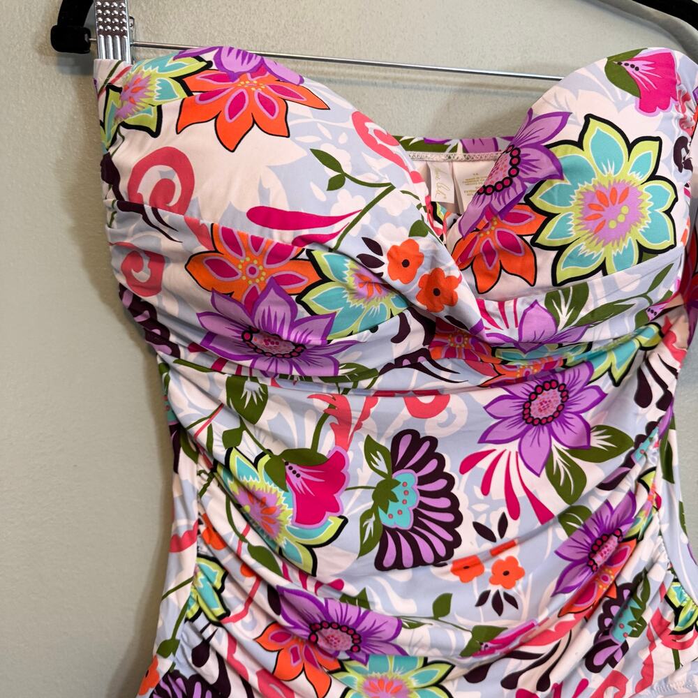 Anne Cole One Piece Swimsuit 14 Fleetwood Floral Twist Bandeau Strapless NWT - Picture 5 of 11